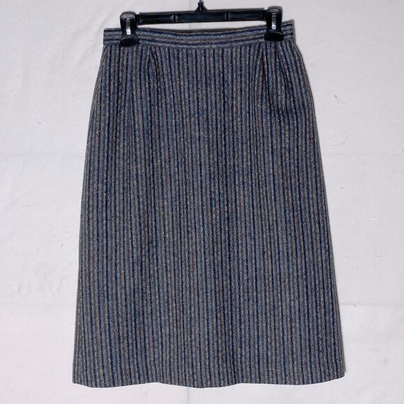 Vintage Ziba Grey Blue Wool Striped Pencil Skirt  S - Picture 10 of 10
